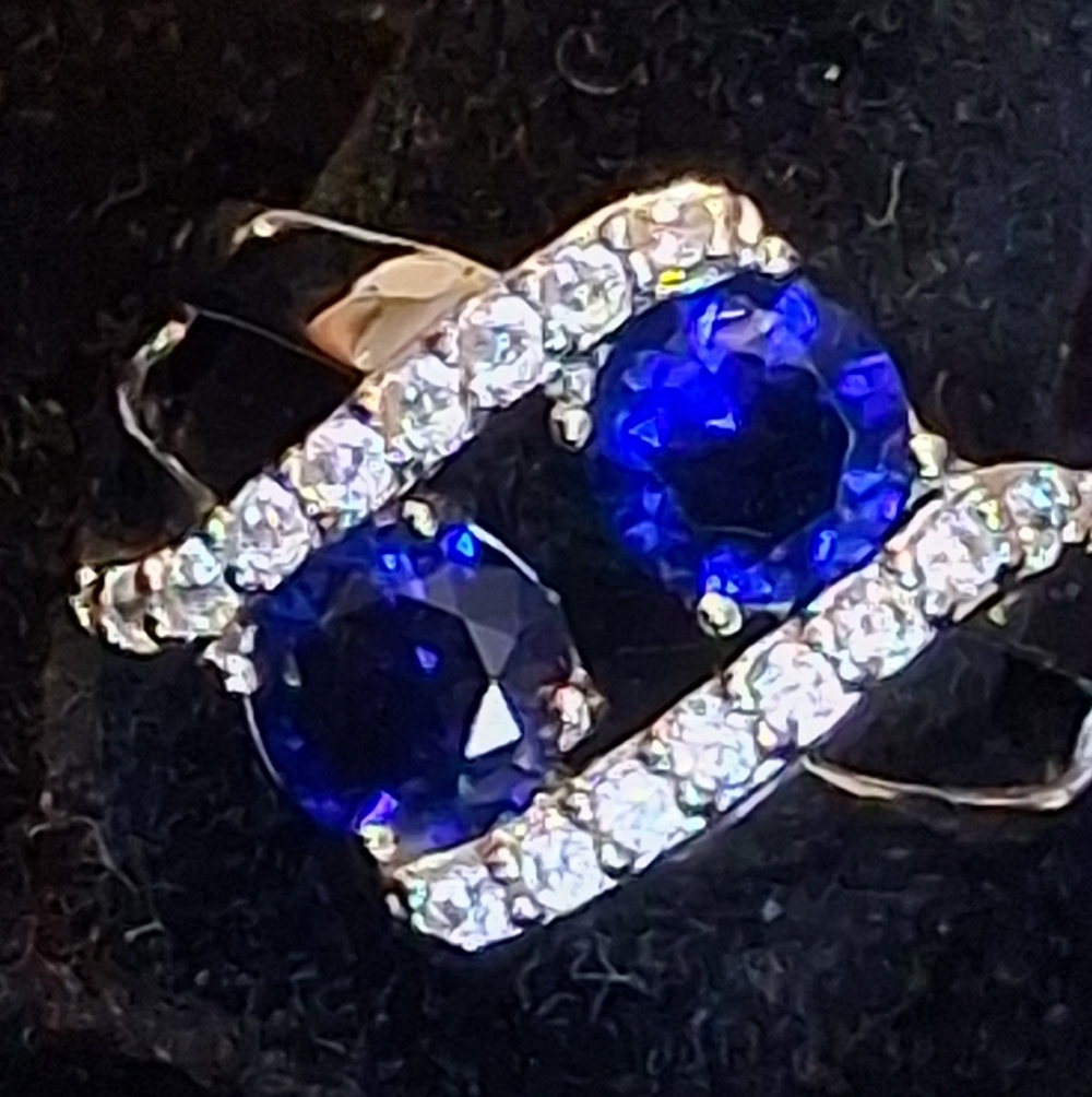 Elegant Sterling Silver Women's Ring With Faux Sapphires Size 12